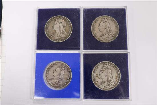 A quantity of assorted coins including Victorian crowns.